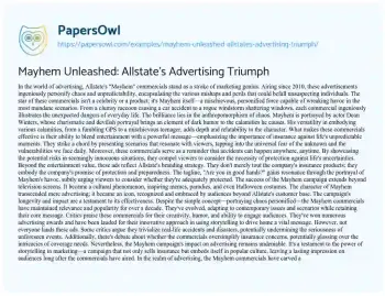 Essay on Mayhem Unleashed: Allstate’s Advertising Triumph