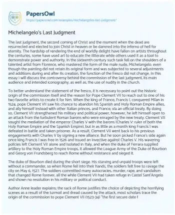 Essay on Michelangelo’s Last Judgment