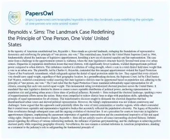 Essay on Reynolds V. Sims: the Landmark Case Redefining the Principle of ‘One Person, One Vote’ United States