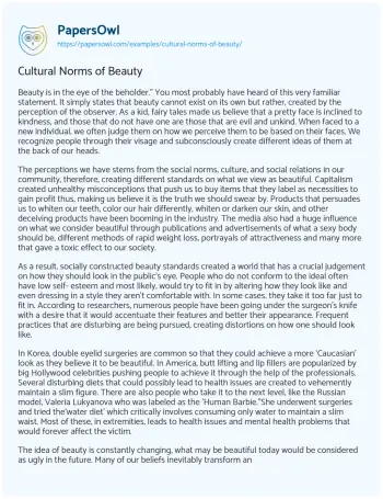 Essay on Cultural Norms of Beauty