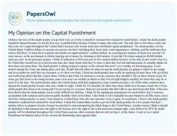 Essay on My Opinion on the Capital Punishment