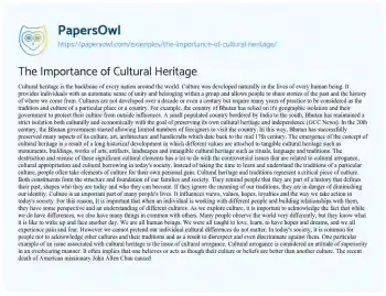 Essay on The Importance of Cultural Heritage