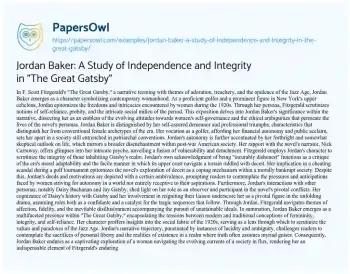 Essay on Jordan Baker: a Study of Independence and Integrity in “The Great Gatsby”