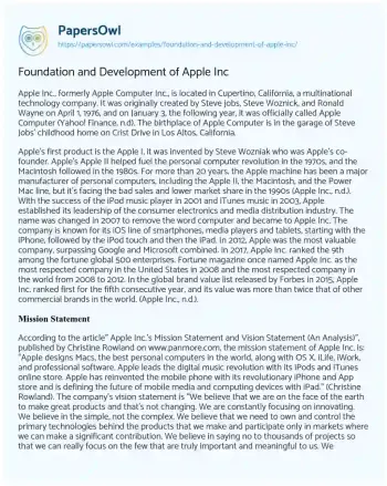 Essay on Foundation and Development of Apple Inc