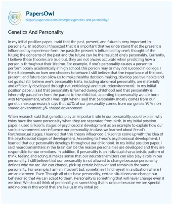 Essay on Genetics and Personality