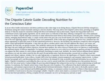 Essay on The Chipotle Calorie Guide: Decoding Nutrition for the Conscious Eater