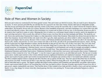 Essay on Role of Men and Women in Society