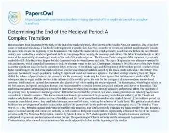 Essay on Determining the End of the Medieval Period: a Complex Transition