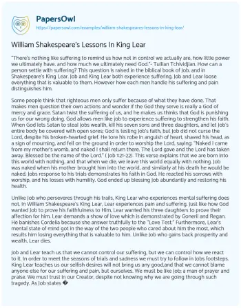 Essay on William Shakespeare’s Lessons in King Lear