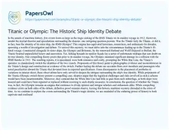 Essay on Titanic or Olympic: the Historic Ship Identity Debate