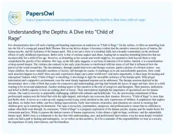 Essay on Understanding the Depths: a Dive into “Child of Rage”