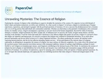 Essay on Unraveling Mysteries: the Essence of Religion