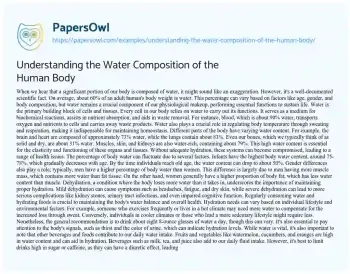 Essay on Understanding the Water Composition of the Human Body