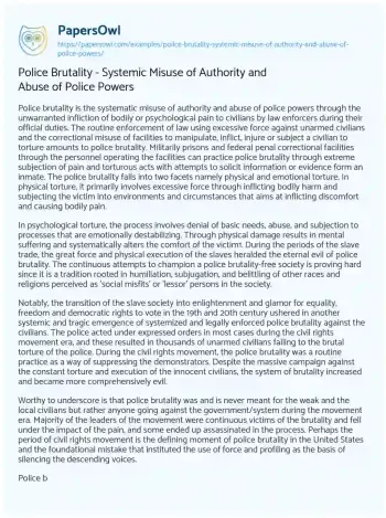 Essay on Police Brutality – Systemic Misuse of Authority and Abuse of Police Powers