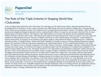 Essay on The Role of the Triple Entente in Shaping World War i Outcomes