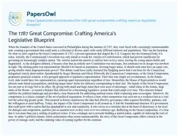 Essay on The 1787 Great Compromise: Crafting America’s Legislative Blueprint