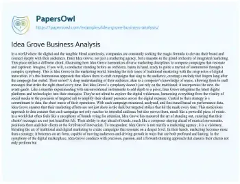 Essay on Idea Grove Business Analysis