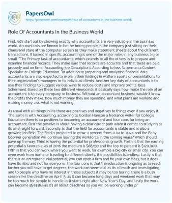 Essay on Role of Accountants in the Business World