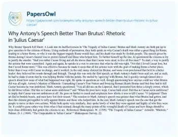 Essay on Why Antony’s Speech Better than Brutus’: Rhetoric in ‘Julius Caesar’