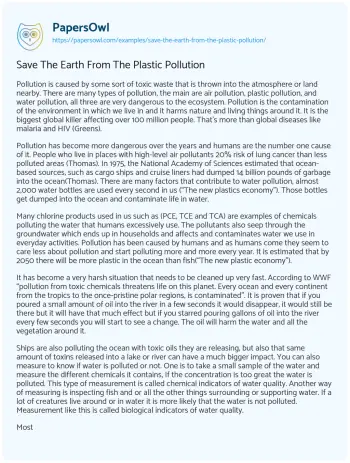 Essay on Save the Earth from the Plastic Pollution