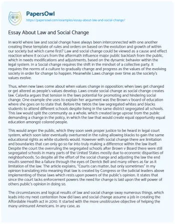 Essay on Essay about Law and Social Change