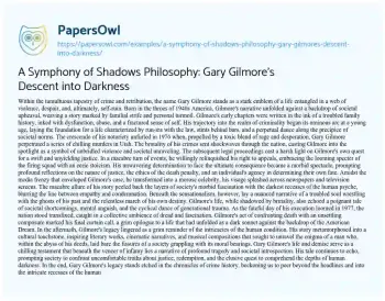 Essay on A Symphony of Shadows Philosophy: Gary Gilmore’s Descent into Darkness