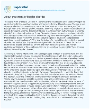 Essay on About Treatment of Bipolar Disorder