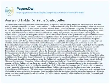 Essay on Analysis of Hidden Sin in the Scarlet Letter