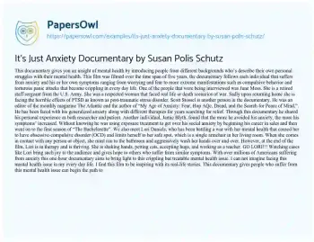 Essay on It’s Just Anxiety Documentary by Susan Polis Schutz