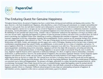 Essay on The Enduring Quest for Genuine Happiness