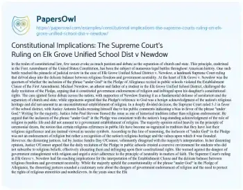 Essay on Constitutional Implications: the Supreme Court’s Ruling on Elk Grove Unified School Dist V Newdow