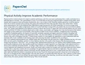 Essay on Physical Activity Improve Academic Performance