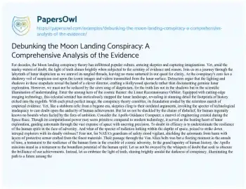 Essay on Debunking the Moon Landing Conspiracy: a Comprehensive Analysis of the Evidence