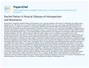 Essay on Rachel Patton: a Musical Odyssey of Introspection and Resonance