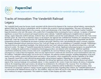 Essay on Tracks of Innovation: the Vanderbilt Railroad Legacy