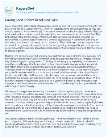 Essay on Having Good Conflict Resolution Skills