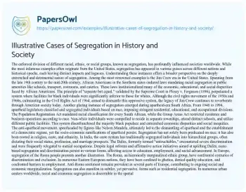 Essay on Illustrative Cases of Segregation in History and Society