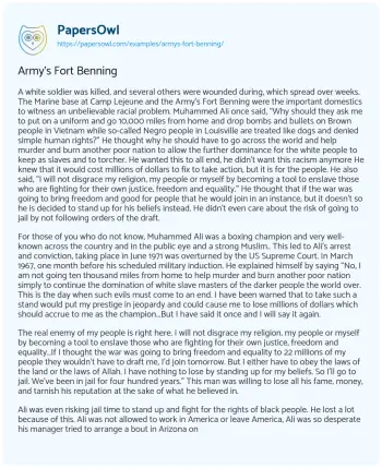 Essay on Army’s Fort Benning