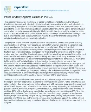 Essay on Police Brutality against Latinos in the U.S.