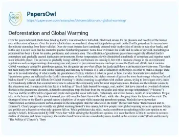 Essay on Deforestation and Global Warming