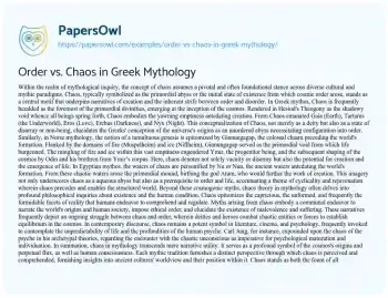 Essay on Order Vs. Chaos in Greek Mythology