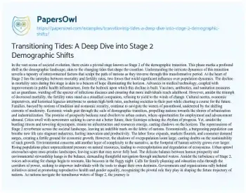 Essay on Transitioning Tides: a Deep Dive into Stage 2 Demographic Shifts