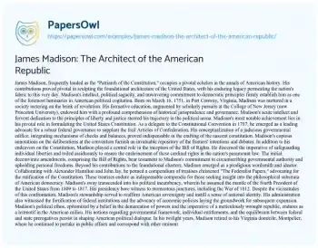 Essay on James Madison: the Architect of the American Republic