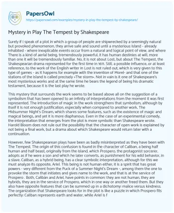 Essay on Mystery in Play the Tempest by Shakespeare