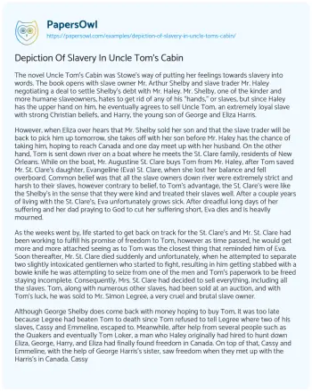 Essay on Depiction of Slavery in Uncle Tom’s Cabin