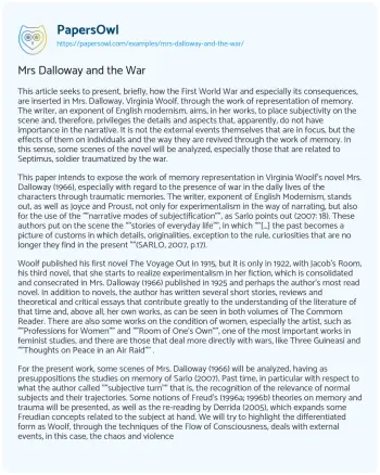 Essay on Mrs Dalloway and the War