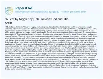 Essay on “A Leaf by Niggle” by J.R.R. Tolkien: God and the Artist