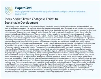 Essay on Essay about Climate Change: a Threat to Sustainable Development