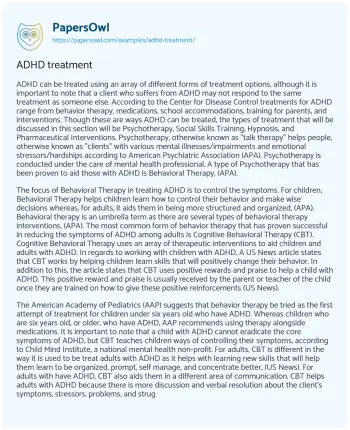 Essay on ADHD Treatment