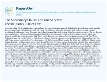 Essay on The Supremacy Clause: the United States Constitution’s Rule of Law